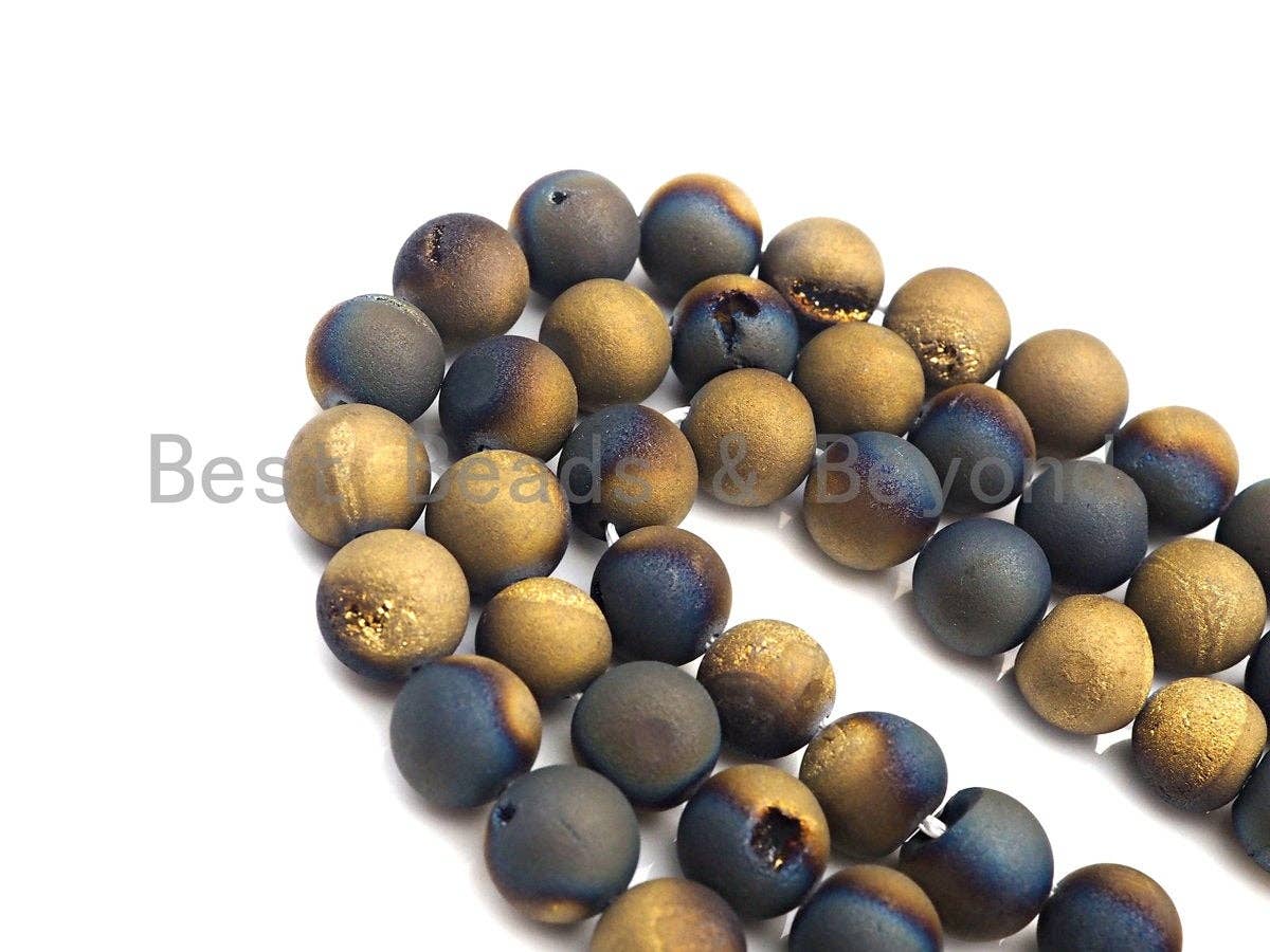 NEW Color!! Druzy Black Gold Agate beads, 6mm/8mm/10mm/12mm/14mm Round beads,Natural Agate Druzy Beads, 15.5inch strand, SKU#U850