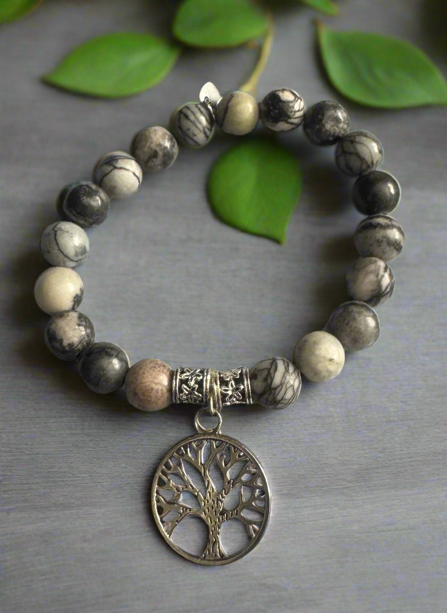 Eden - Natural Stone Beaded Bracelet with Tree of Life dangle charm