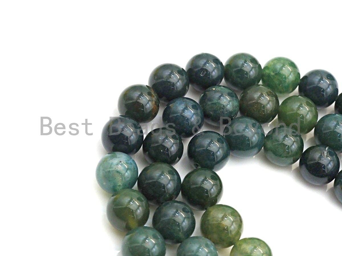 Natural Moss Agate, Round Smooth 6mm/8mm/10mm/12mm, Green Gemstone beads,15.5" Full Strand, sku#U635