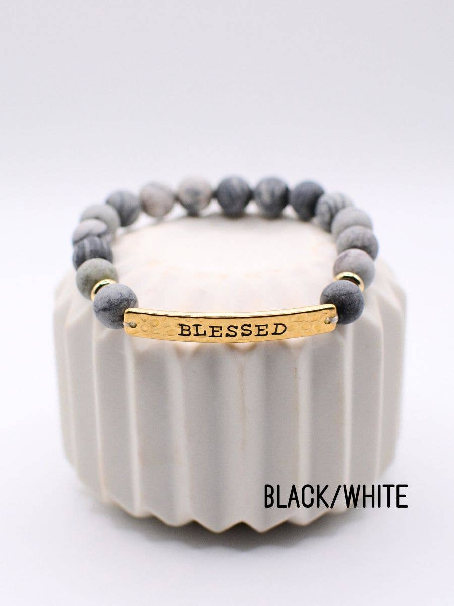 BLESSED stone stretch inspirational religious bracelet