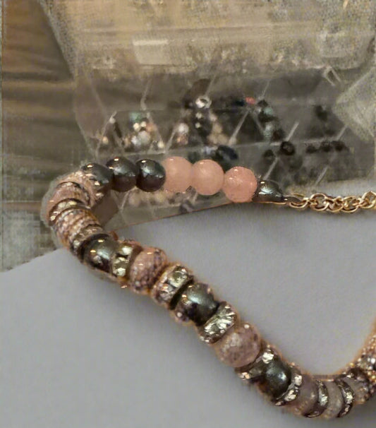 The Sarah - Rose Quartz and Hematite Beaded Bracelet