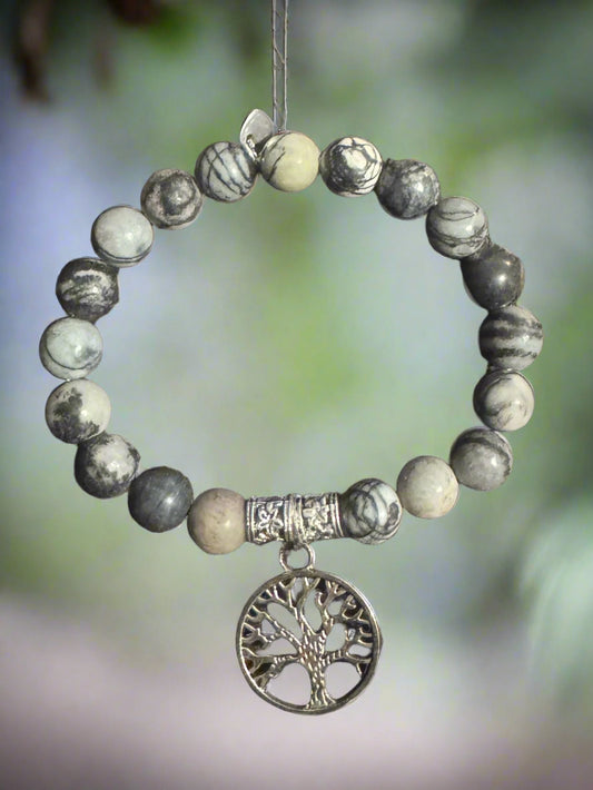 Eden - Natural Stone Beaded Bracelet with Tree of Life dangle charm