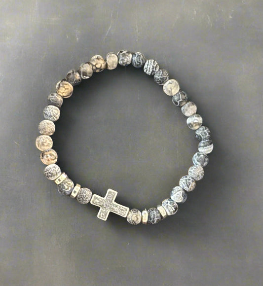Magdalene - Natural Stone Beaded Bracelet with Silver Cross