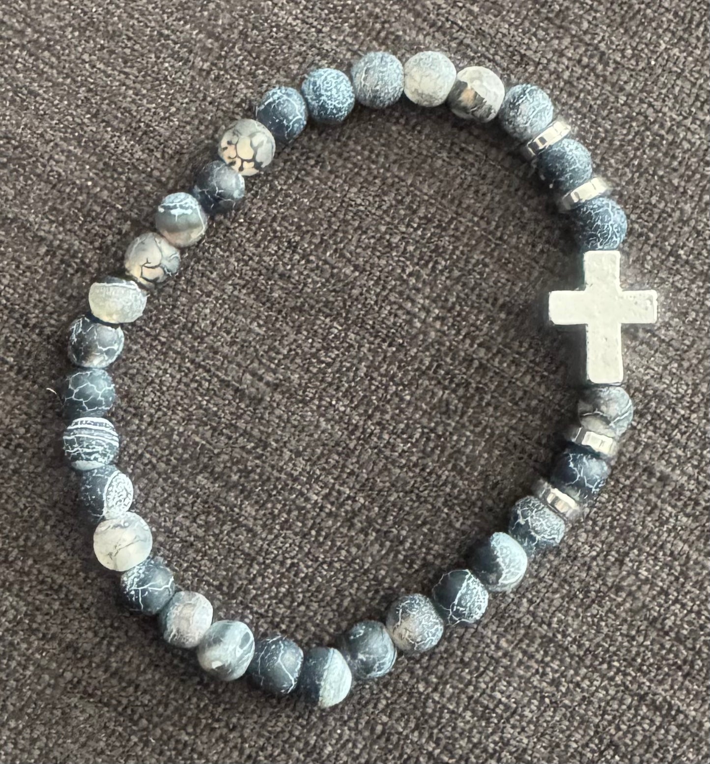 Magdalene - Natural Stone Beaded Bracelet with Silver Cross
