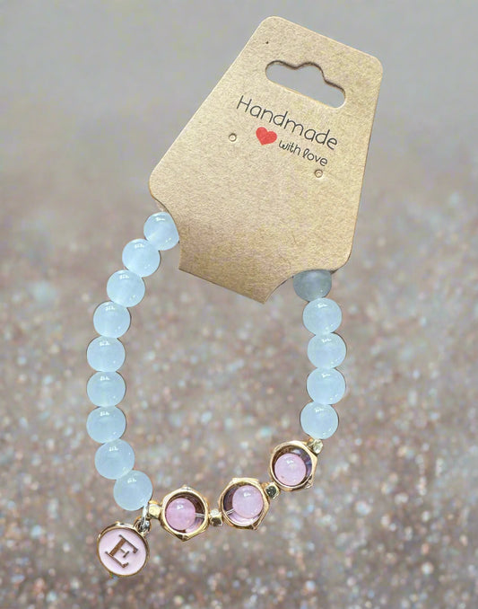 The Naomi - Natural Stone Beaded Bracelet with Letter Dangle Charm
