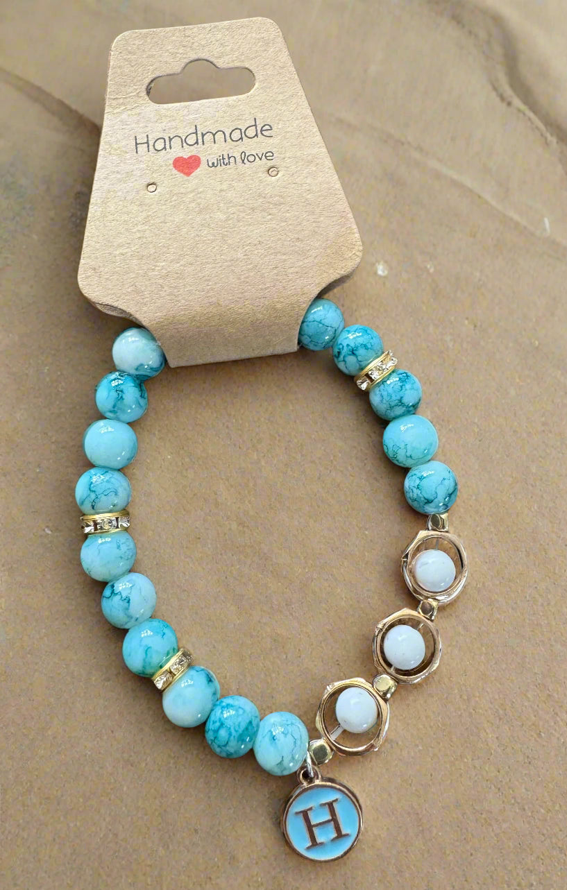The Ruth - Natural Stone Beaded Bracelet with Letter Dangle