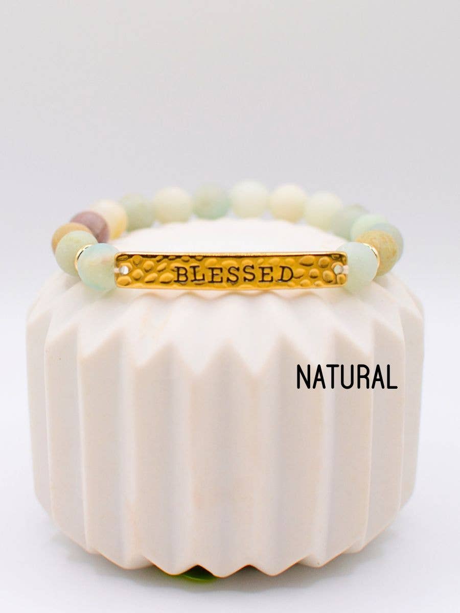 BLESSED stone stretch inspirational religious bracelet